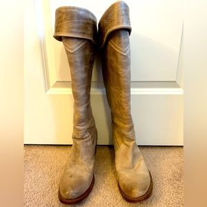 Frye Women’s Jane tall cuff boots burnished antique leather in taupe size 9